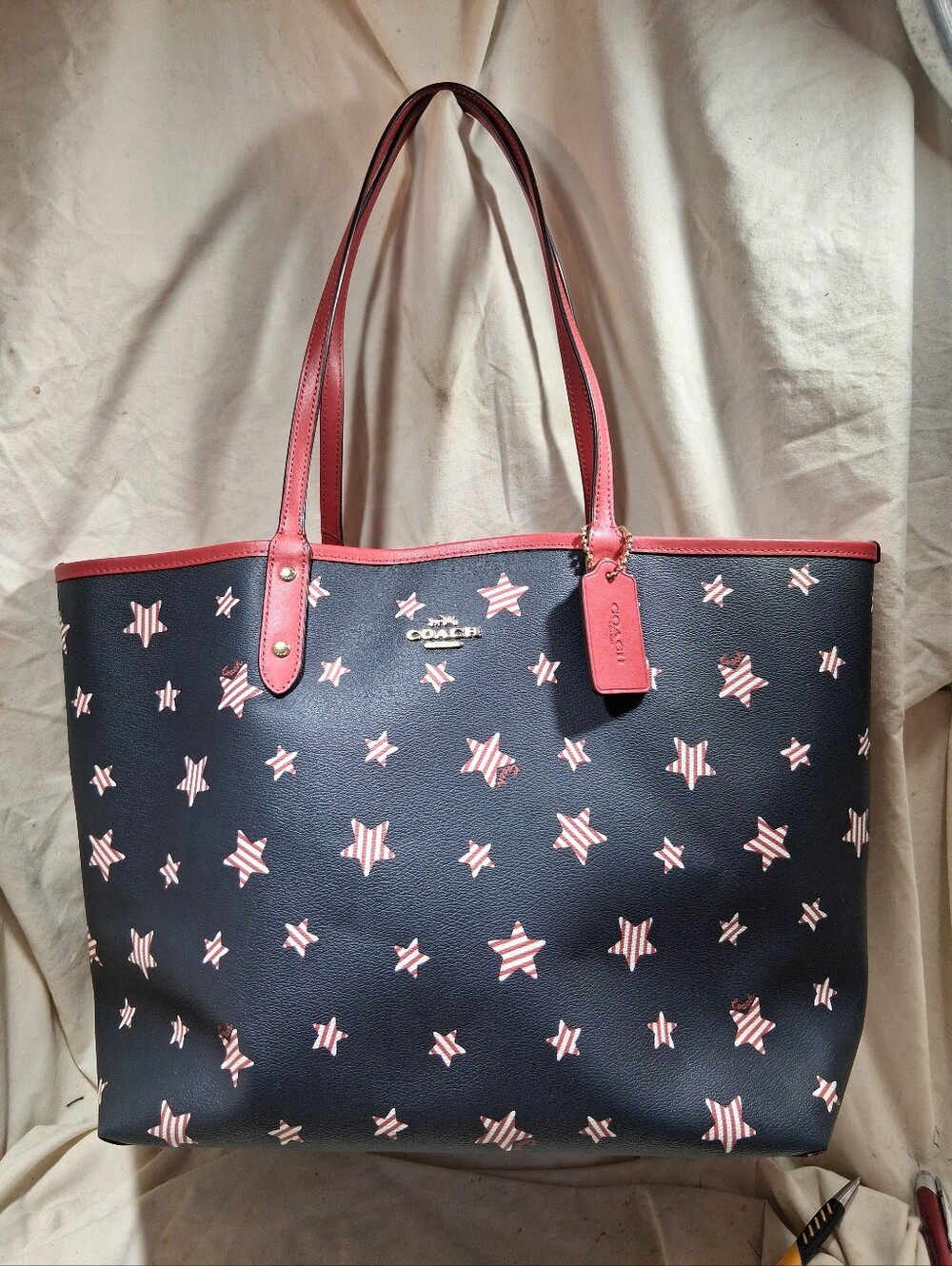 Coach reversible city tote with American star pattern